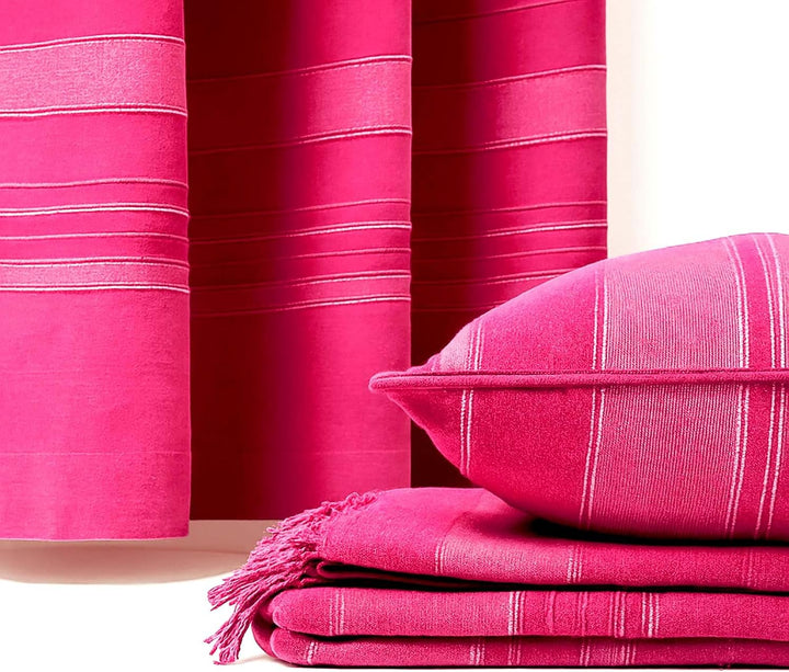 Homescapes Morocco Ösenvorhang 2er-Set, Vorhang pink gestreift 137x137 cm aus 100% Baumwolle, 2 hand