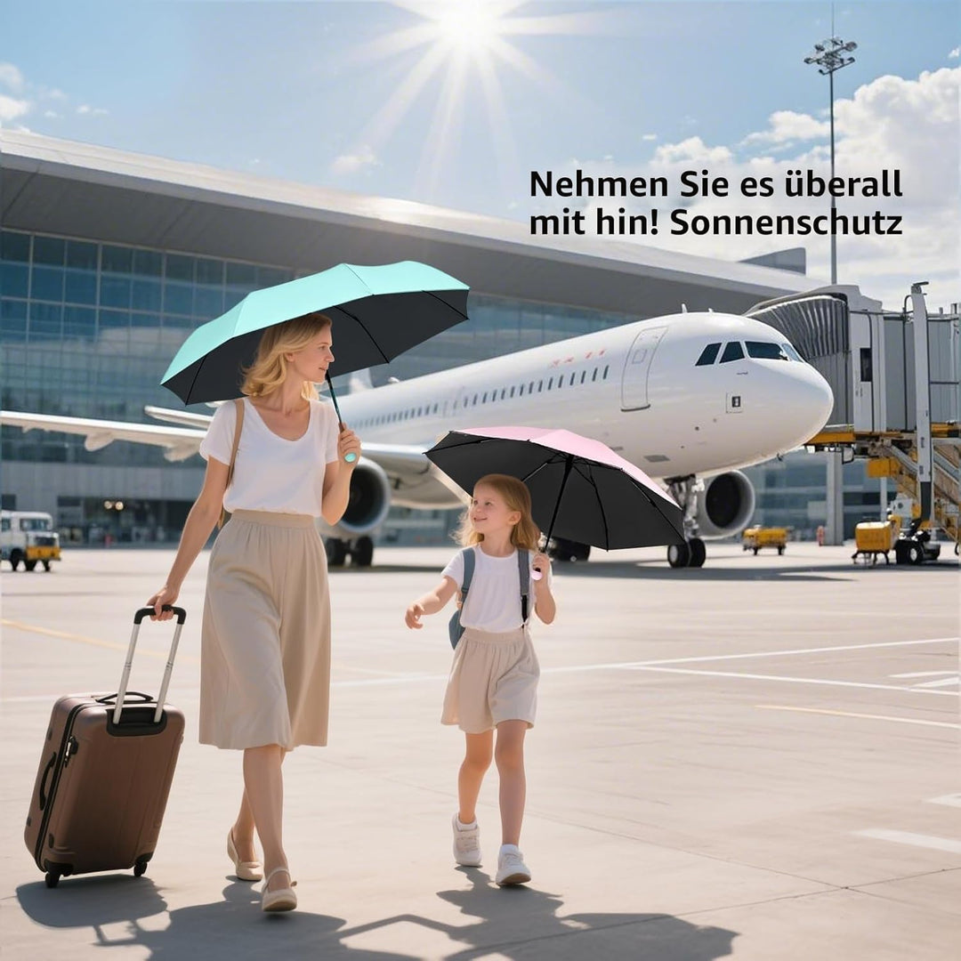 BAODINI Reise-Mini-Regenschirm für Geldbörse mit Etui, kleiner, kompakter UV-Regenschirm, Sonnenlich