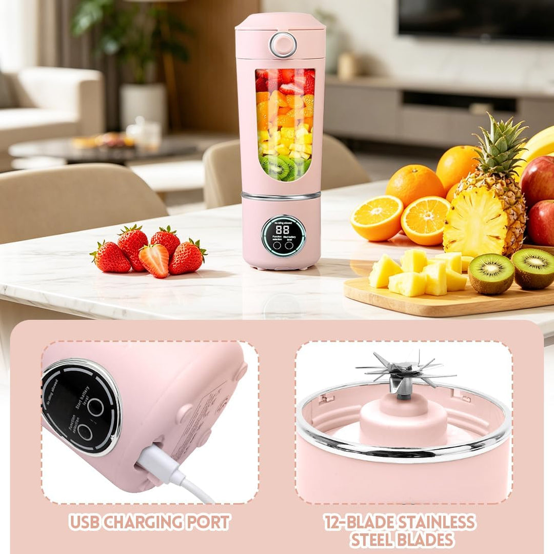 Tragbarer Mixer, Mini-Standmixer, kleiner Entsafter, Smoothie-Maker mit Silikon Strohhalm, USB Wiede