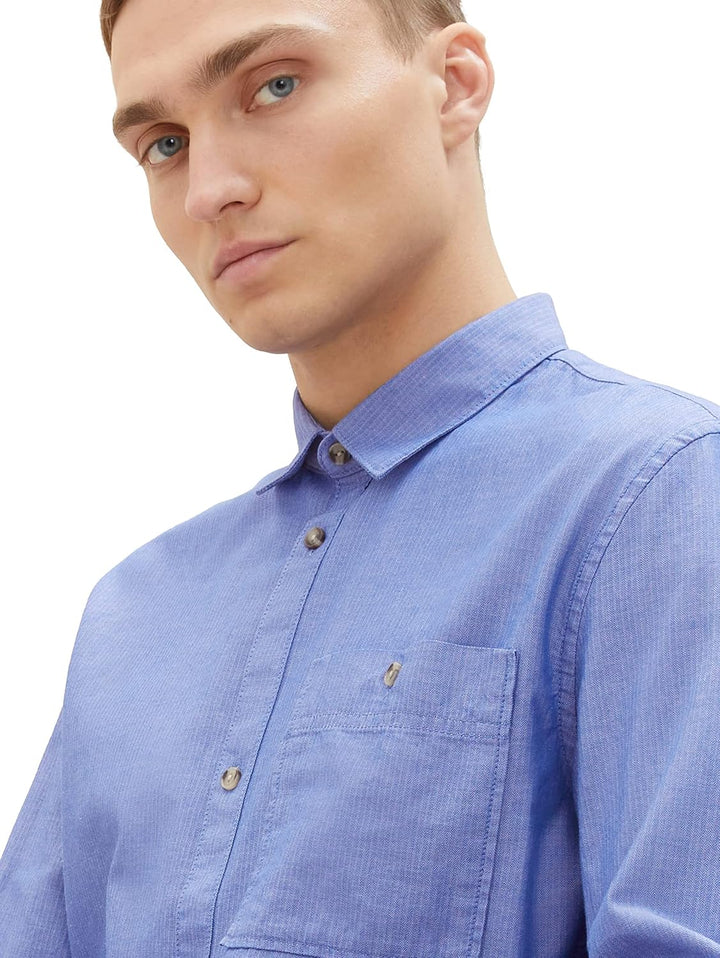 TOM TAILOR Denim Herren Denim Regular Fit Twill Hemd aus Baumwolle XXL 32347-royal Blue Mini Herring