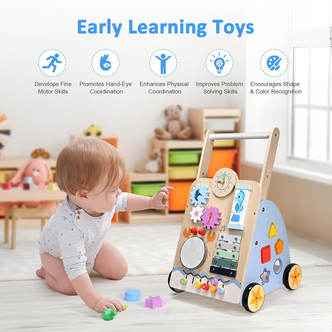 BugyKido Lauflernwagen Holz 8 In 1 Verwendung für Kinder Ab 3–9 Monaten, Multifunktion Lauflernhilfe