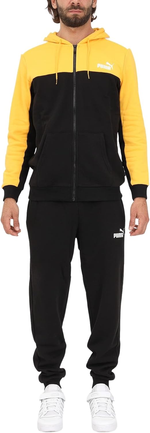 PUMA Herren Ess+ Hooded Colorblock Suit Fl Cl Trainingsanzug S Schwarz / Orangerot, S Schwarz / Oran