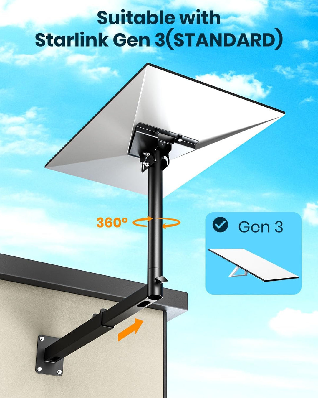 Starlink Gen 3 Halterung, 360° Verstellbare Starlink Gen 3 Halterung, Starlink Masthalterung mit Sta