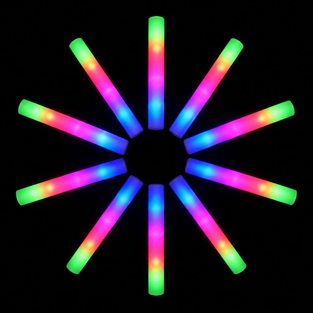 10 LED Schaumstoff Leuchtstäbe, 3 Modi Farbwechsel blinkend, Glow Sticks im Dunkeln, wiederaufladbar