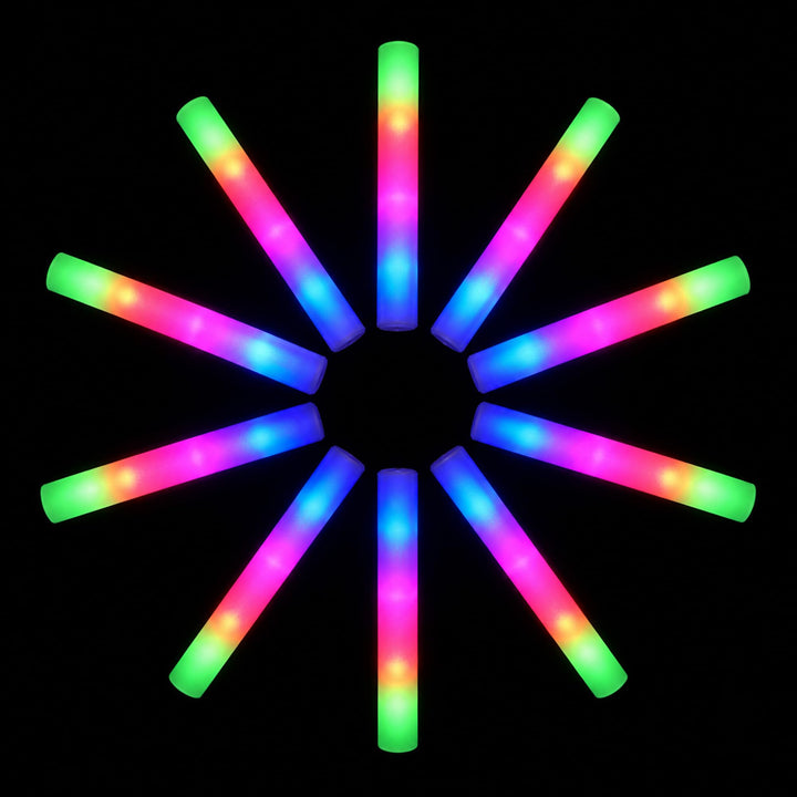 10 LED Schaumstoff Leuchtstäbe, 3 Modi Farbwechsel blinkend, Glow Sticks im Dunkeln, wiederaufladbar