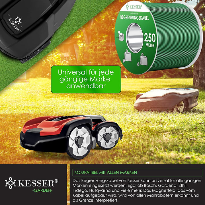 KESSER® Begrenzungskabel 250m + 12 Kabelverbinder für Mähroboter Rasenmäher Rasenroboter Zubehör Set