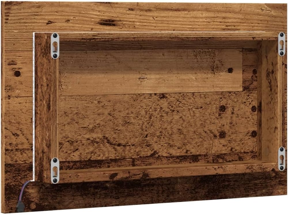 vidaXL Badspiegel mit LED-Leuchten Altholz-Optik 60x8,5x38 cm