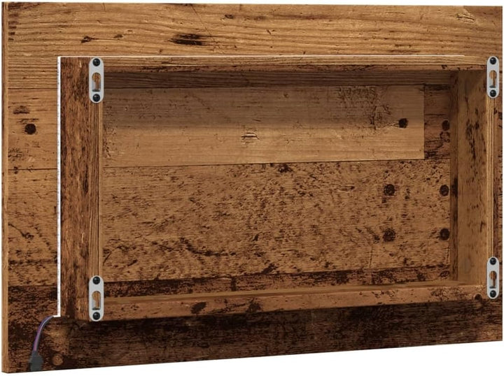vidaXL Badspiegel mit LED-Leuchten Altholz-Optik 60x8,5x38 cm