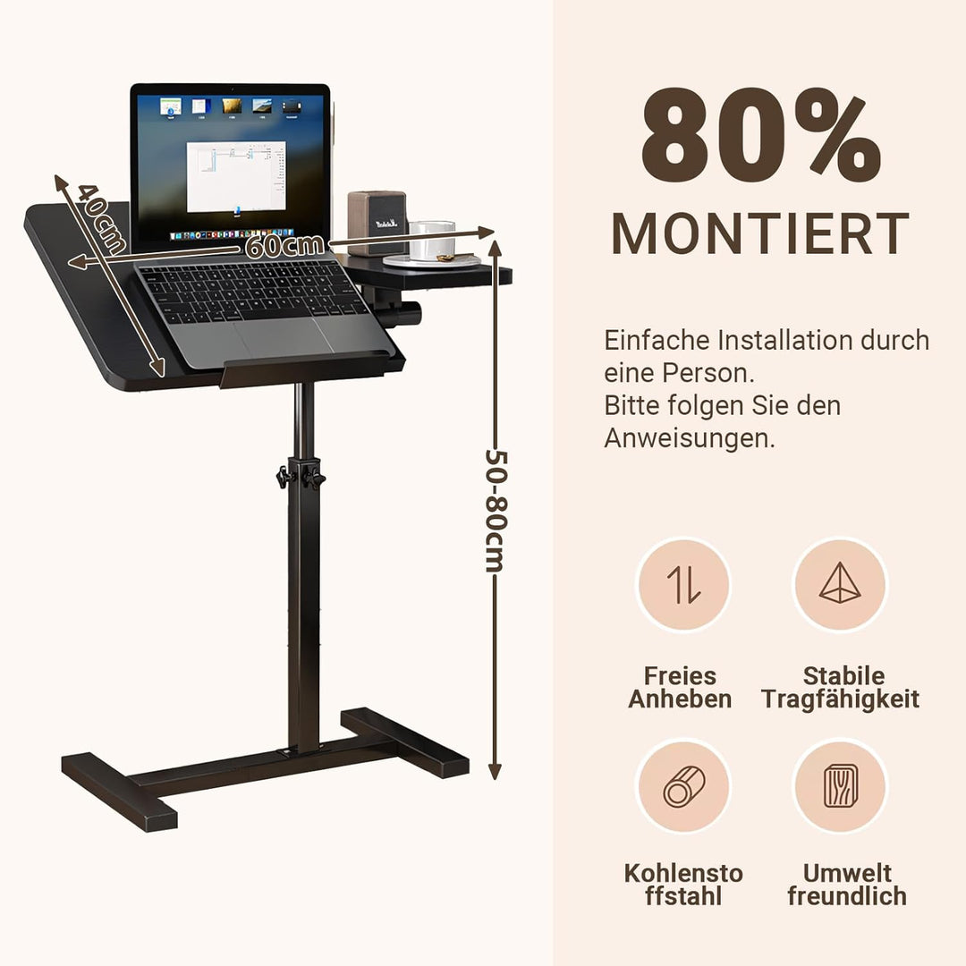 Beistelltisch Klein Laptoptisch Couchtisch Holz: Kaffeetisch C Form Höhenverstellbar Sofatisch Rolle