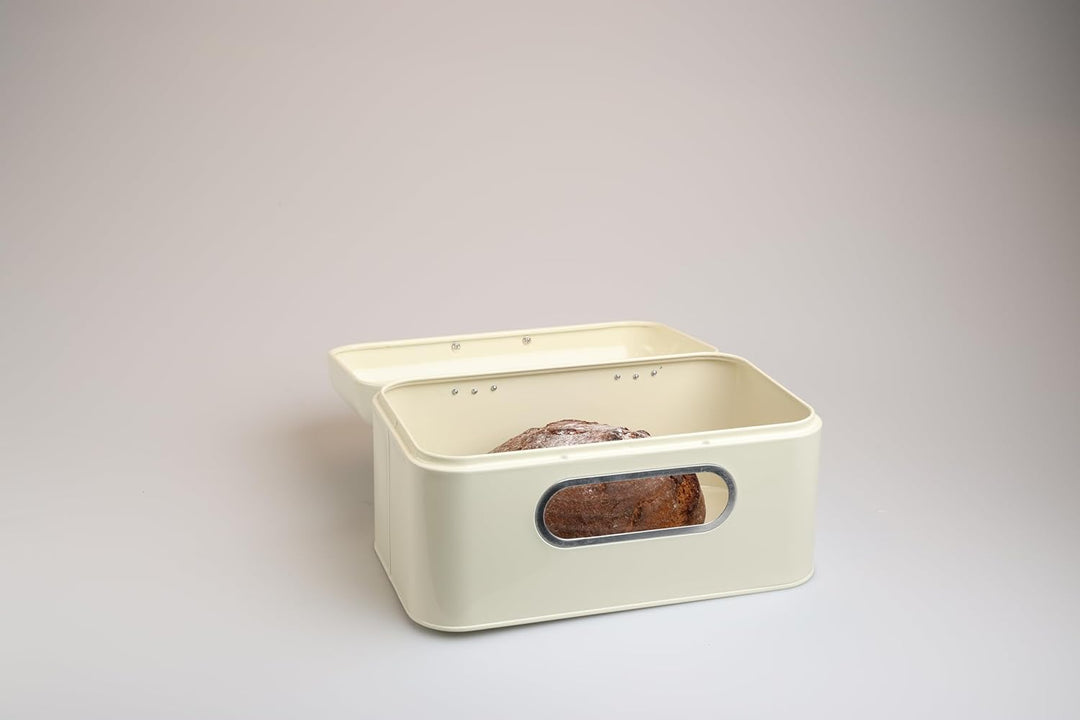 MOON HOME Brotkasten mit Sichtfenster - Breadvault Beige, aus Edelstahl, Metall-Brotkasten mit optim