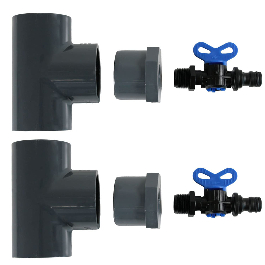 2 Entleerungs-Sets für PVC Verrohrungen und Pools I 2x T-Stücke 50 mm I 2x Reduzierungsstück 50 mm x