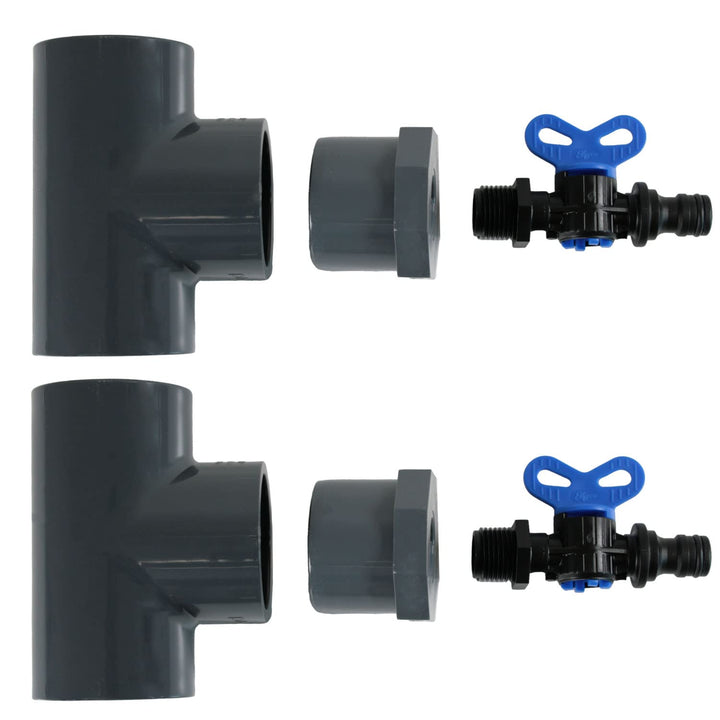 2 Entleerungs-Sets für PVC Verrohrungen und Pools I 2x T-Stücke 50 mm I 2x Reduzierungsstück 50 mm x