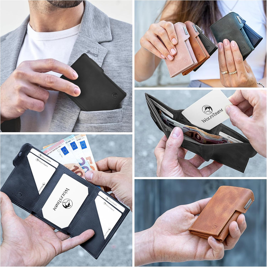 Wolfstrøm Slim Wallet 'Svente' I 11 Karten Mini Geldbörse Herren klein mit Münzfach, RFID Blocker I