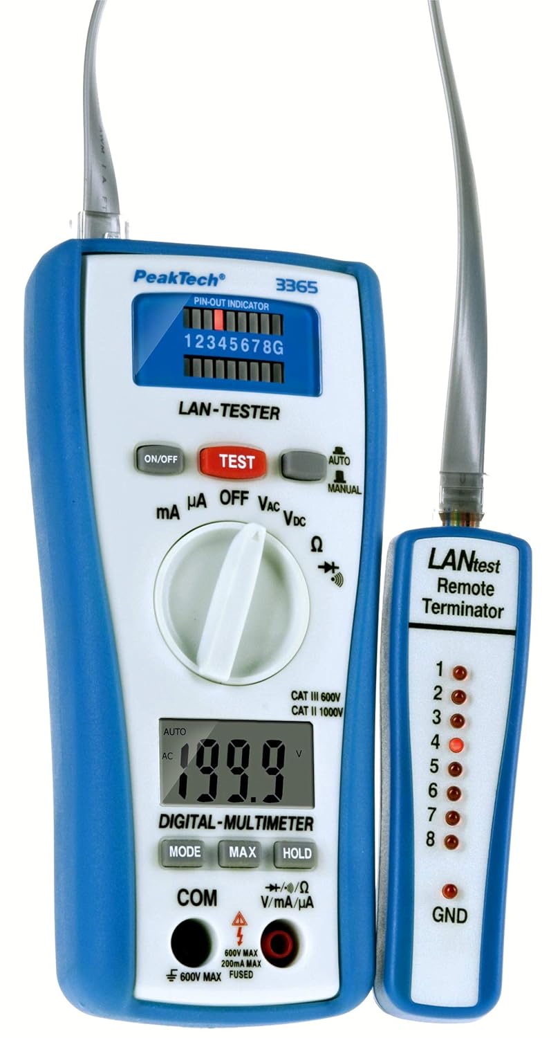 PeakTech 3365 – LAN Tester & Digital Multimeter, Netzwerkprüfgerät - 600 V P 3365 & 3434 – Leitungss