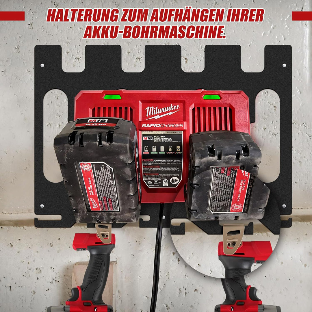 Wandhalterung für Milwaukee-Ladegeräte, 3-in-1 Milwaukee Ladegerät M12-18FC für 4 18-V-Akkus, Halter