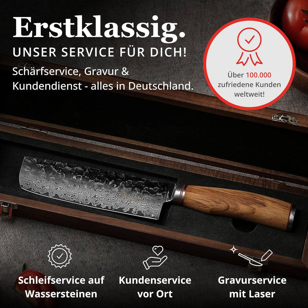 Wakoli Olive HS Serie Damastmesser Nakirimesser 17 cm Klinge extrem scharf aus 67 Lagen I Damast Pro