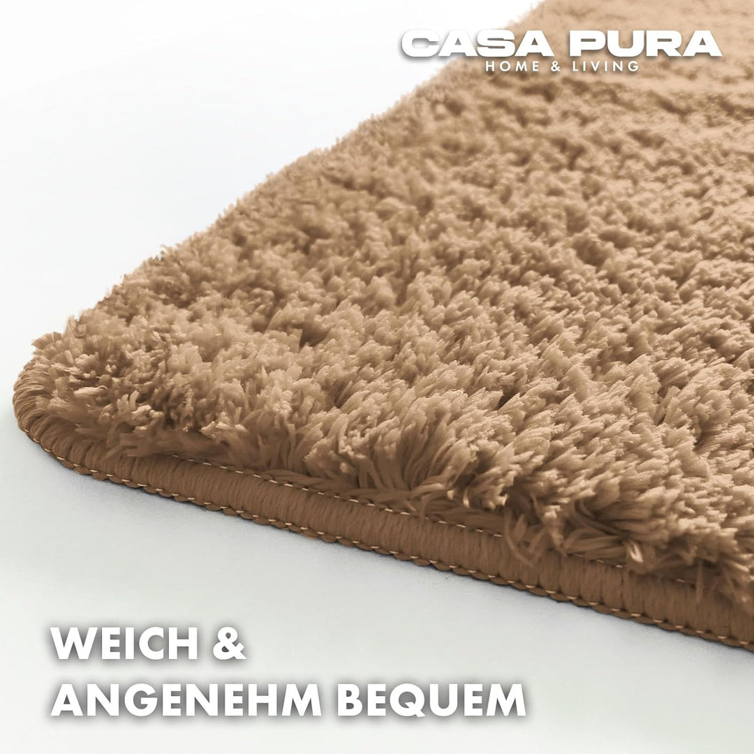 casa pura Badematte beige weicher, Flauschiger Badezimmerteppich in Shaggy Optik, Badvorleger rutsch