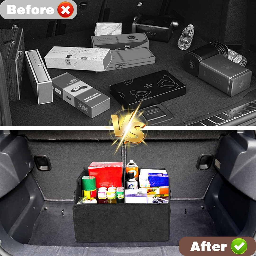 Auto Kofferraum Organizer, 40L Faltbare Leder Kofferraumtasche mit Deckel 44 * 31 * 29cm Autobox Was