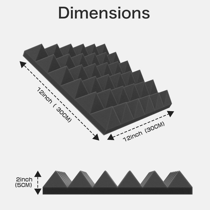 JBER Pyramidenschalldichte Schaumstoffplatten, 5,1 x 30,5 x 30,5 cm, selbstklebende Akustik-Wandpols