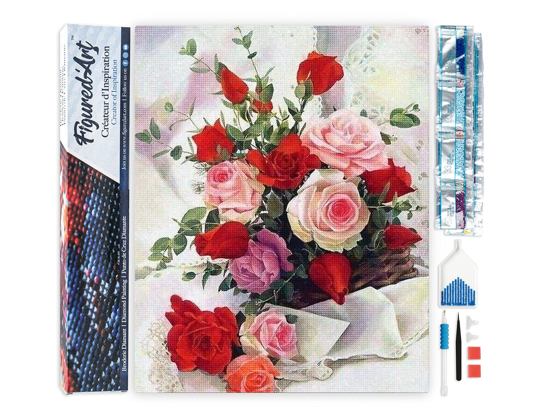 Figured'Art Diamond Painting Erwachsene 40x50cm Ganze Leinwand gerollt Schöner Rosenstrauss 5D Bilde