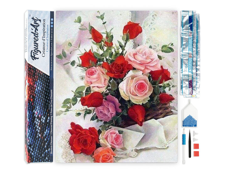Figured'Art Diamond Painting Erwachsene 40x50cm Ganze Leinwand gerollt Schöner Rosenstrauss 5D Bilde