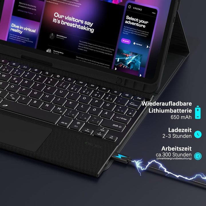Bluetooth Tastatur Hülle mit Trackpad für Lenovo Tab K11 Plus 11,5 Zoll, Kabellose Abnehmbare Tastat