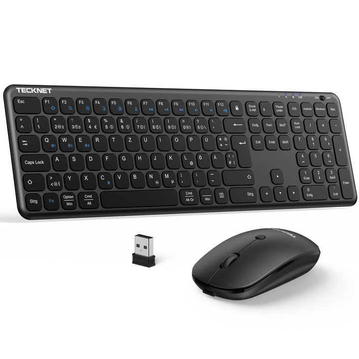 TECKNET Tastatur Maus Set Kabellos - Wiederaufladbare Ultradünne Bluetooth Tastatur mit Maus, Deutsc