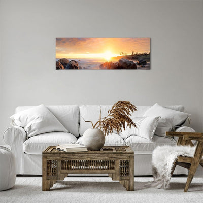 Panorama Bilder auf Leinwand Meer Strand Felsen Leinwandbild 90x30cm Wandbilder Dekoration Wohnzimme