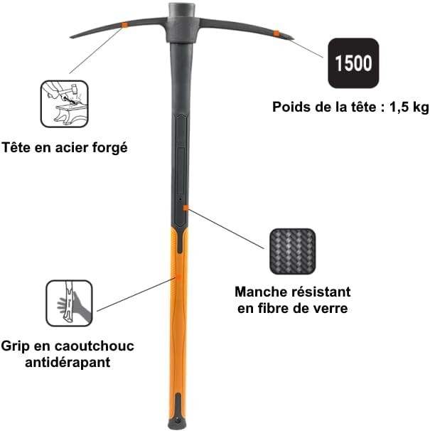 GT Garden Spitzhacke aus Fiberglas – 2,5 kg