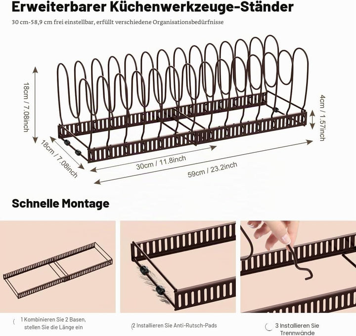 Housolution Pfannenhalter für Schublade, Erweiterbarer Topfdeckelhalter mit 14 Verstellbaren Teiler,