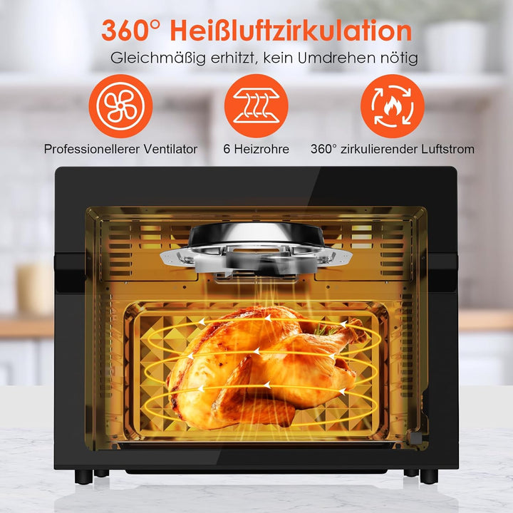 LLIVEKIT 30L Heissluftfritteuse XXL, Minibackofen Umluft mit 20 Programme und 9 Zubehör, Mini Backof