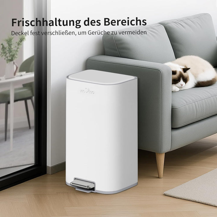 mVm Mülleimer Küche,30 Liter Abfalleimer mit Pedal,Treteimer mit Inneneimer aus Kunststoff,Tretmülle