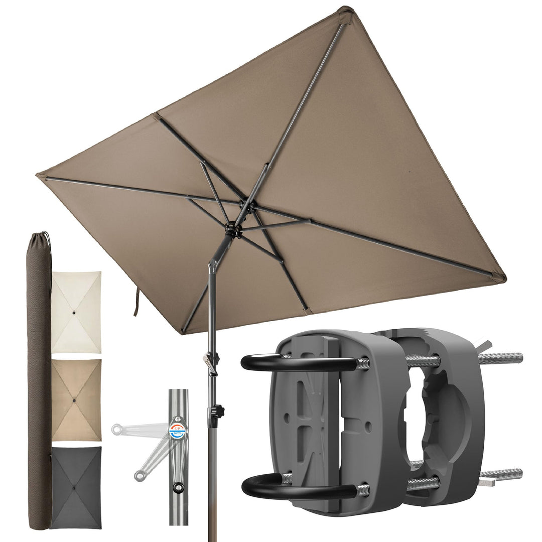 4smile SunnyShade Sonnenschirm Balkon mit Halterung im 3-er-Set, 210x140 cm,UV 50+, Taupe, Balkonsch