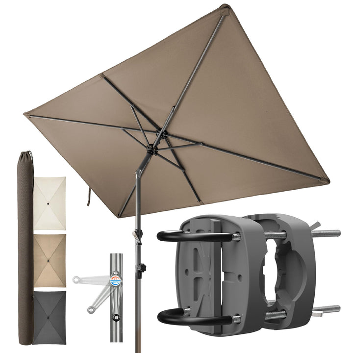 4smile SunnyShade Sonnenschirm Balkon mit Halterung im 3-er-Set, 210x140 cm,UV 50+, Taupe, Balkonsch