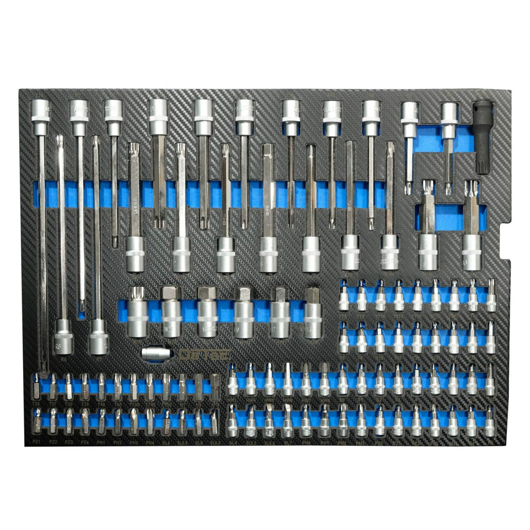 102 tlg. Werkstattwageneinlage Bit Set - Steckschlüssel Satz 1/4 Zoll / 3/8 Zoll / 1/2 Zoll | Schaum
