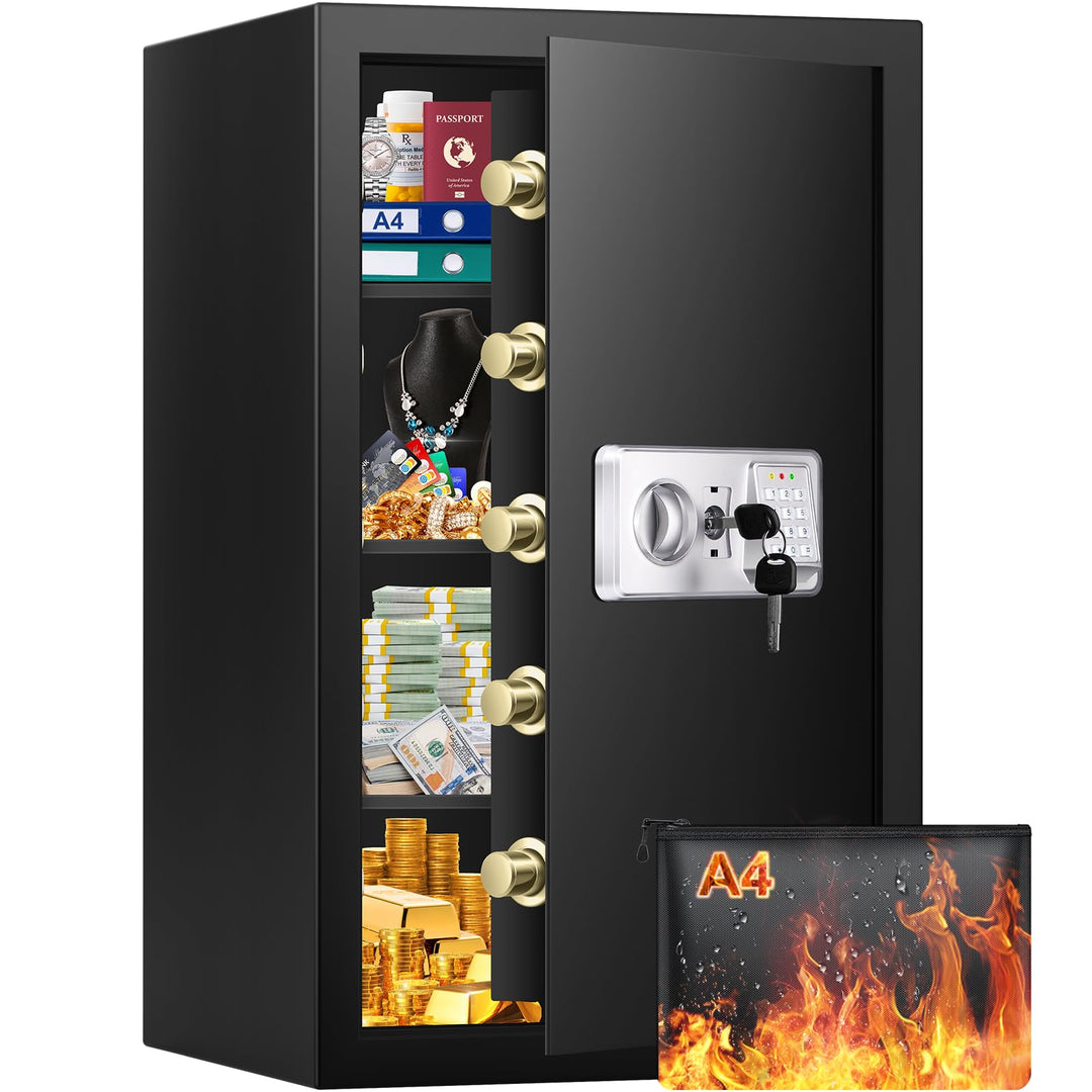 Extra Grosser Safe Tresor Feuerfest mit Feuerfeste Dokumententasche&3 Herausnehmbares Regal, 102L Ro