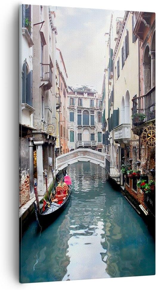 Bilder auf Leinwand 55x100cm Leinwandbild mit Rahmen Boot Brücke Tourismus Venedig Gross Wanddeko Bi