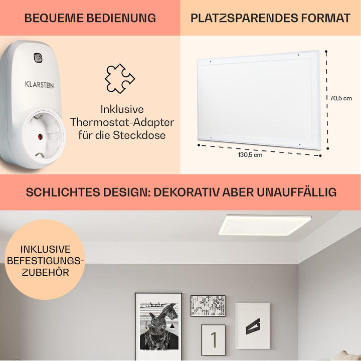 Klarstein Infrarotheizung, Infrarotheizung mit Thermostat, Heizung mit Erkennung Offener Fenster und