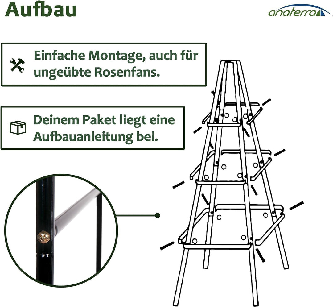 anaterra® Rosenbogen - Set, 2 Stück, Freistehend, Stabil, Metall, Grün - Rankhilfe, Gartenbogen, Ran