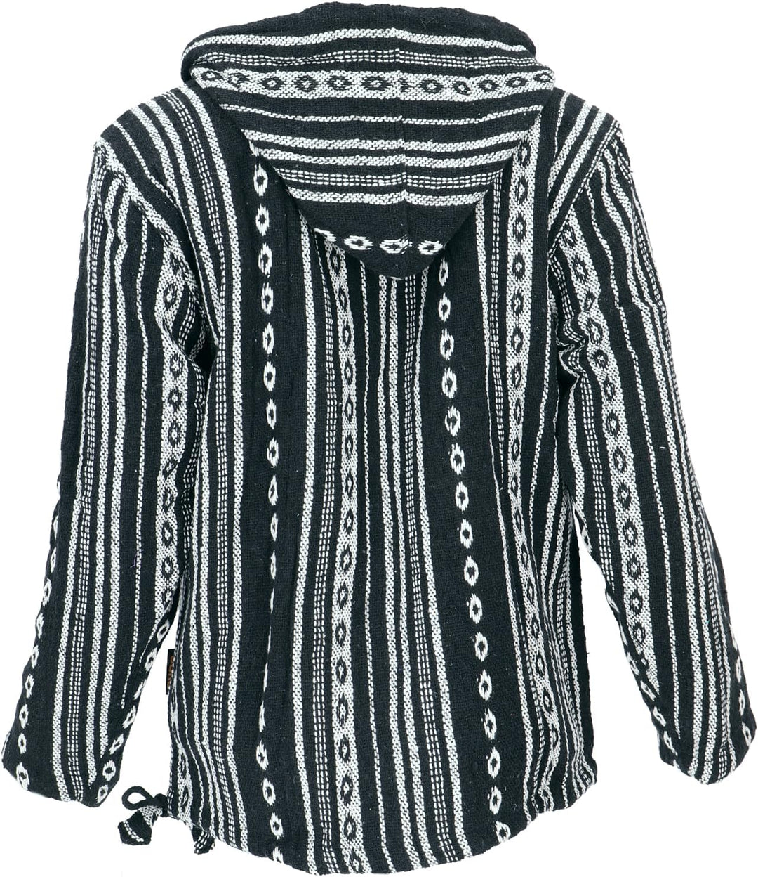 GURU SHOP Goa Kapuzenshirt, Baja Hoodie, Boho Style Kapuzenpullover, Herren, Baumwolle S Schwarz/Wei