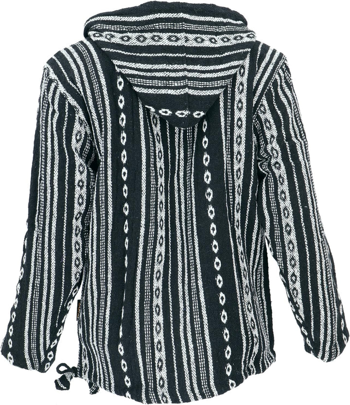 GURU SHOP Goa Kapuzenshirt, Baja Hoodie, Boho Style Kapuzenpullover, Herren, Baumwolle S Schwarz/Wei
