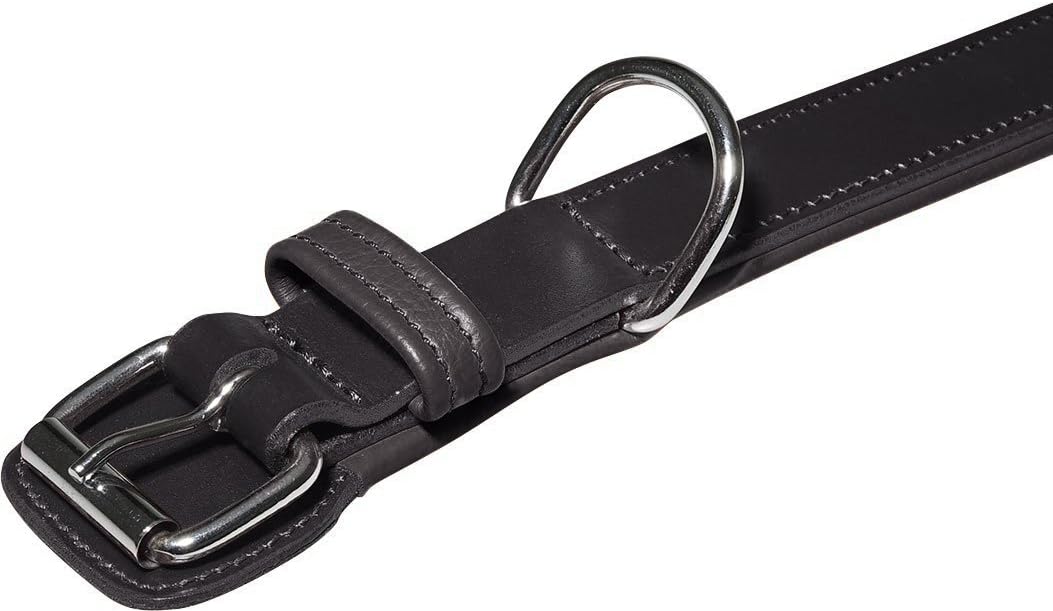 Knuffelwuff 13967-019 Leder Hundehalsband mit Schnallenschutz Detroit, schwarz Schwarz Halsumfang 55