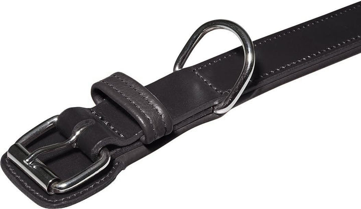 Knuffelwuff 13967-019 Leder Hundehalsband mit Schnallenschutz Detroit, schwarz Schwarz Halsumfang 55