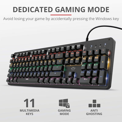 Trust Gaming Mechanische Gaming Tastatur GXT 863 Mazz - Mechanische Outemu Red Schalter, Deutsches Q