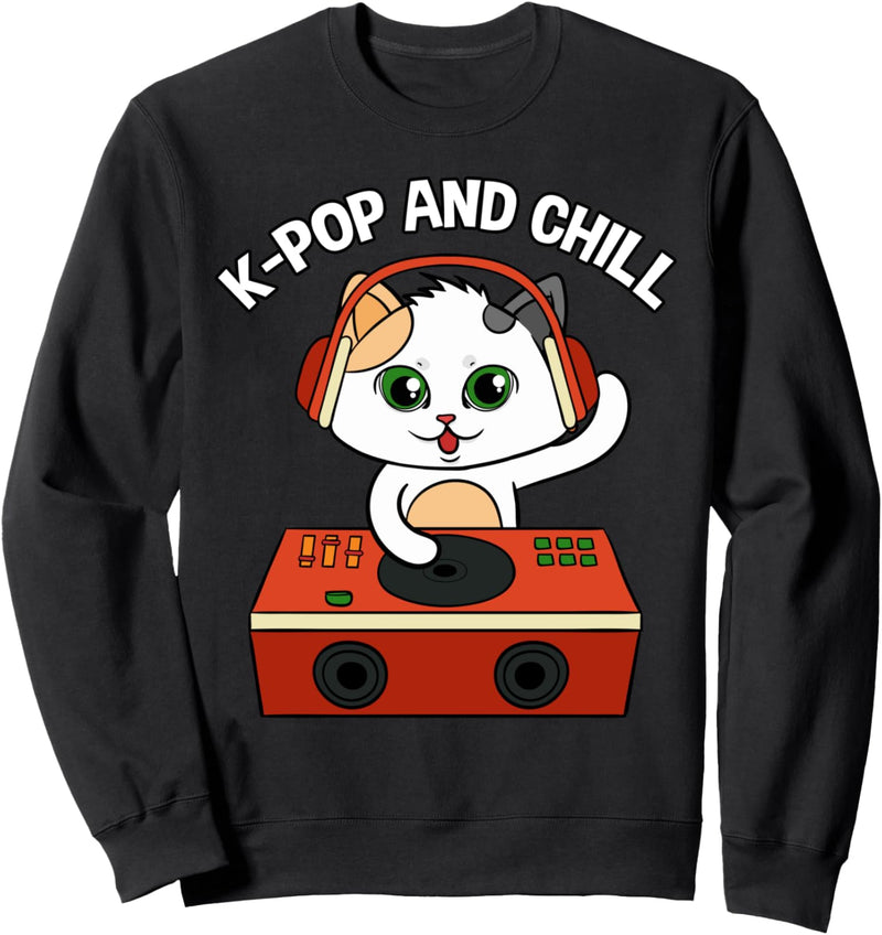 K-Pop And Chill Party DJ Kopfhörer Katze Koreanische Musik Sweatshirt