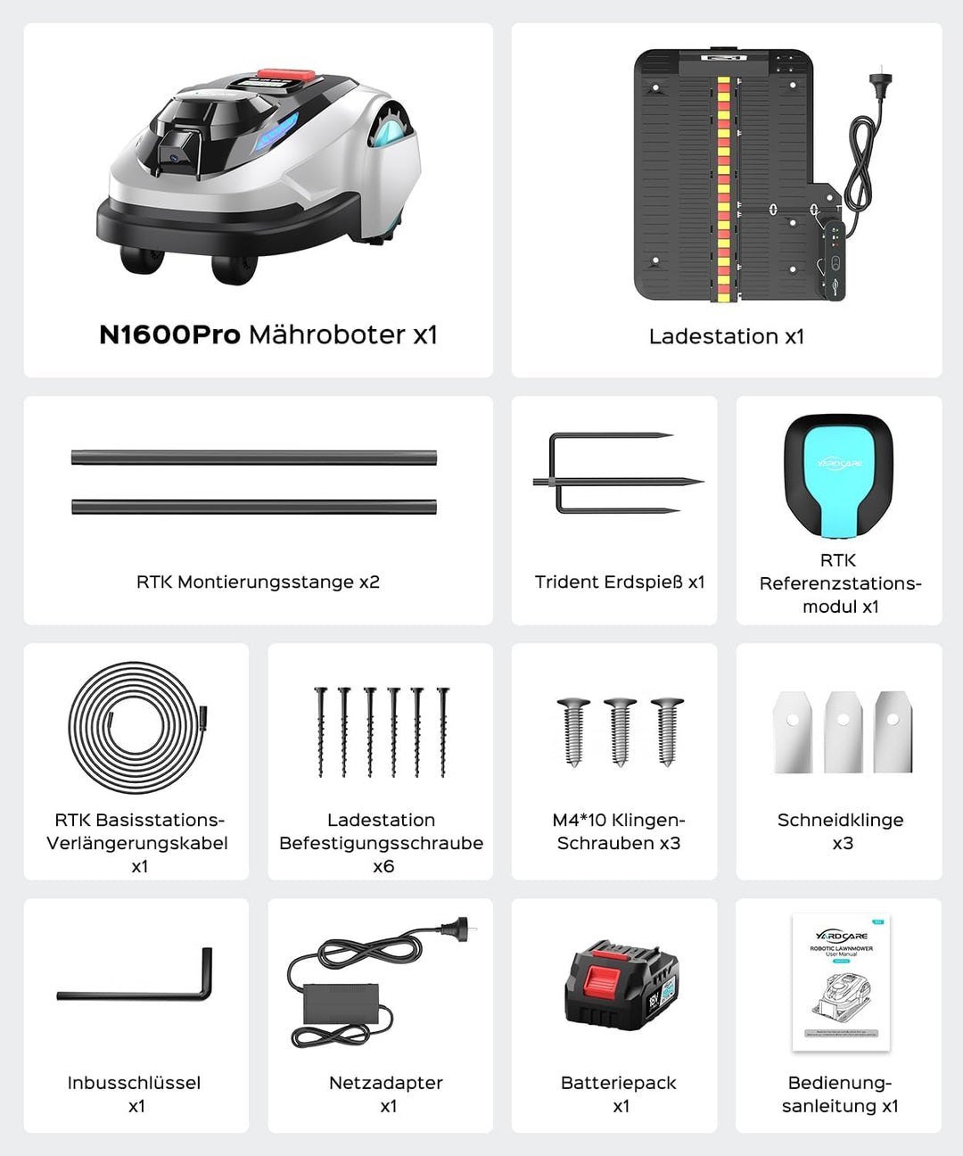 (2026 Upgrade) YARDCARE N1600 PRO Mähroboter ohne Begrenzungskabel, Empf. 1600 m² – Rasenroboter mit