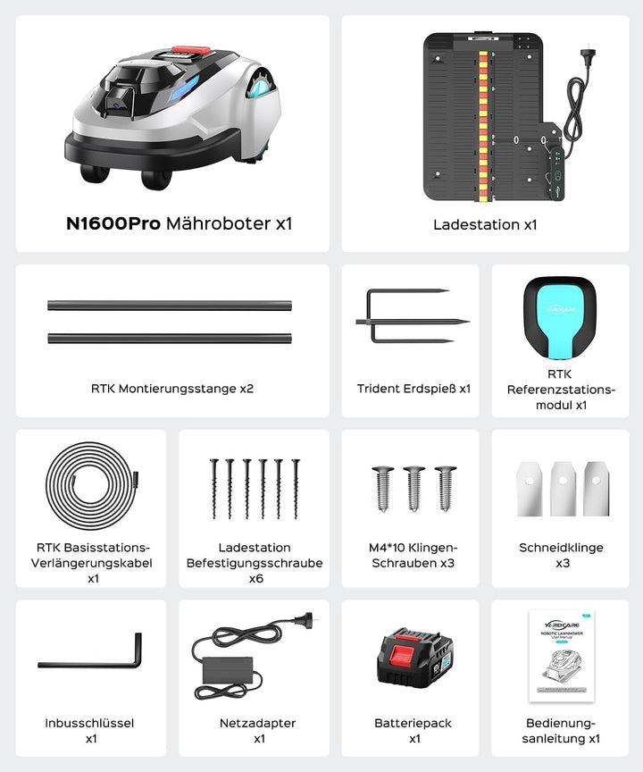 (2026 Upgrade) YARDCARE N1600 PRO Mähroboter ohne Begrenzungskabel, Empf. 1600 m² – Rasenroboter mit