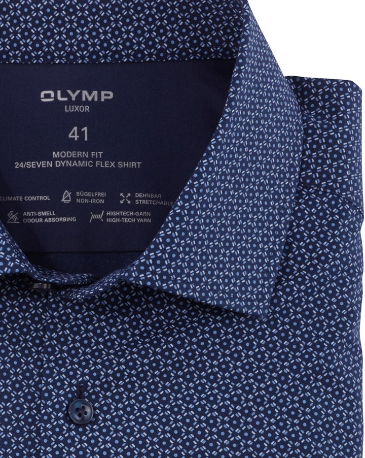 OLYMP Herren Businesshemd Langarm Luxor 24/Seven,modern fit,Global Kent 37 Marine 18, 37 Marine 18