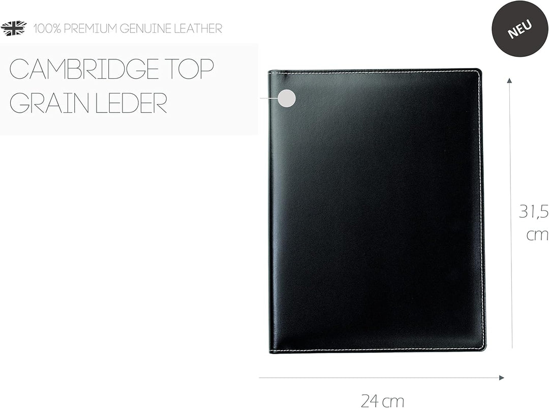 DELMON VARONE - Personalisierbare Schreibmappe DIN A4 aus Cambridge Top Grain Leder schwarz, Organiz