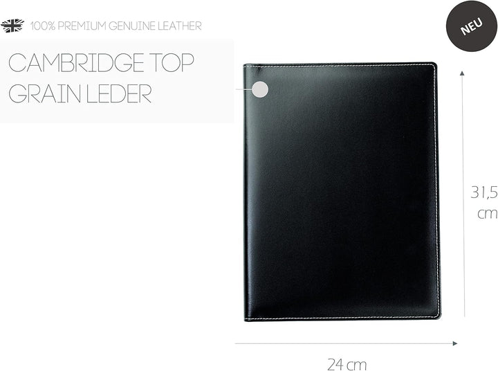 DELMON VARONE - Personalisierbare Schreibmappe DIN A4 aus Cambridge Top Grain Leder schwarz, Organiz